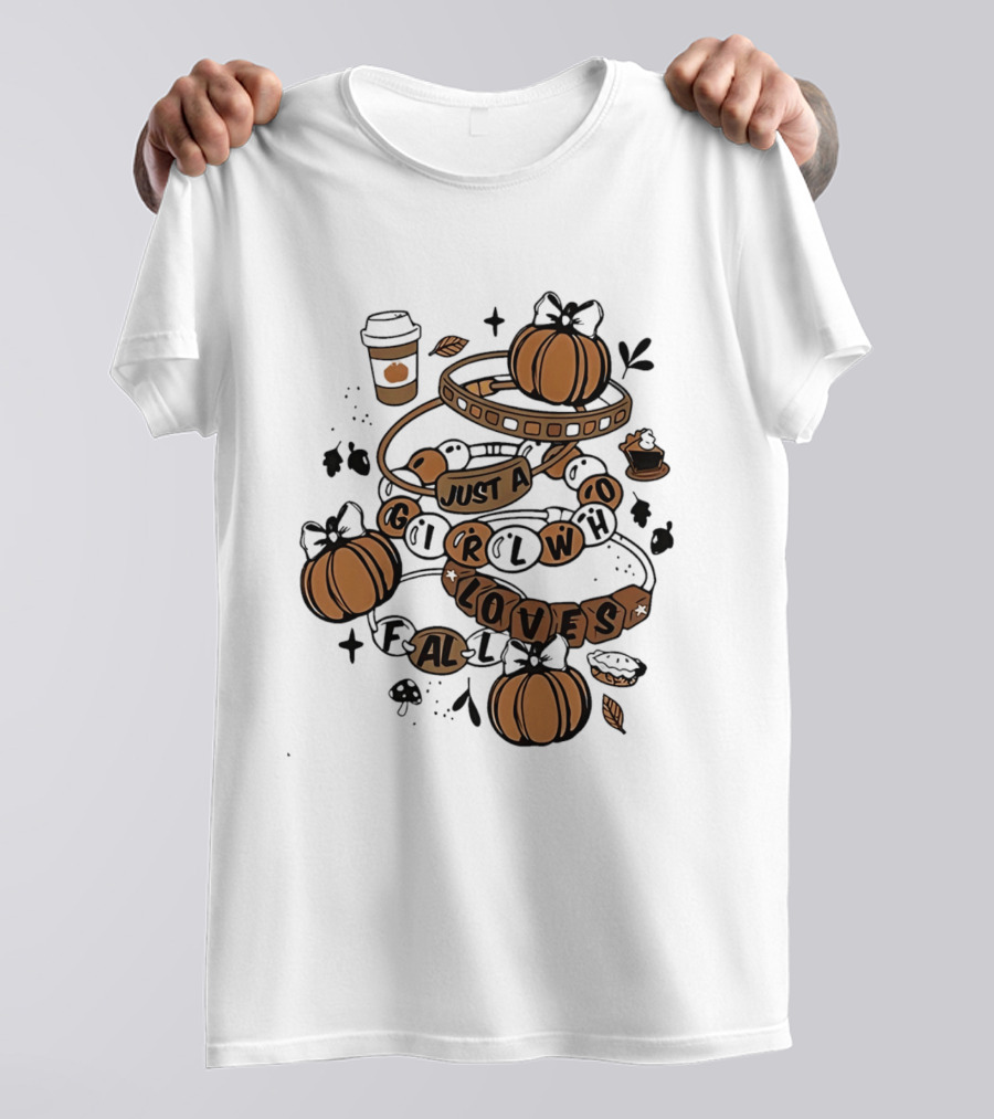 Just A Girl Who Loves Fall With Pumpkins And Coffee Cup T-Shirt