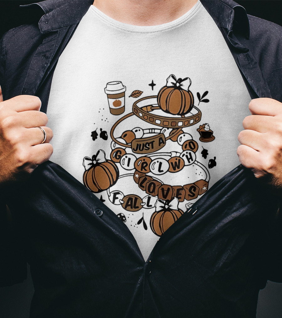 Just A Girl Who Loves Fall With Pumpkins And Coffee Cup T-Shirt