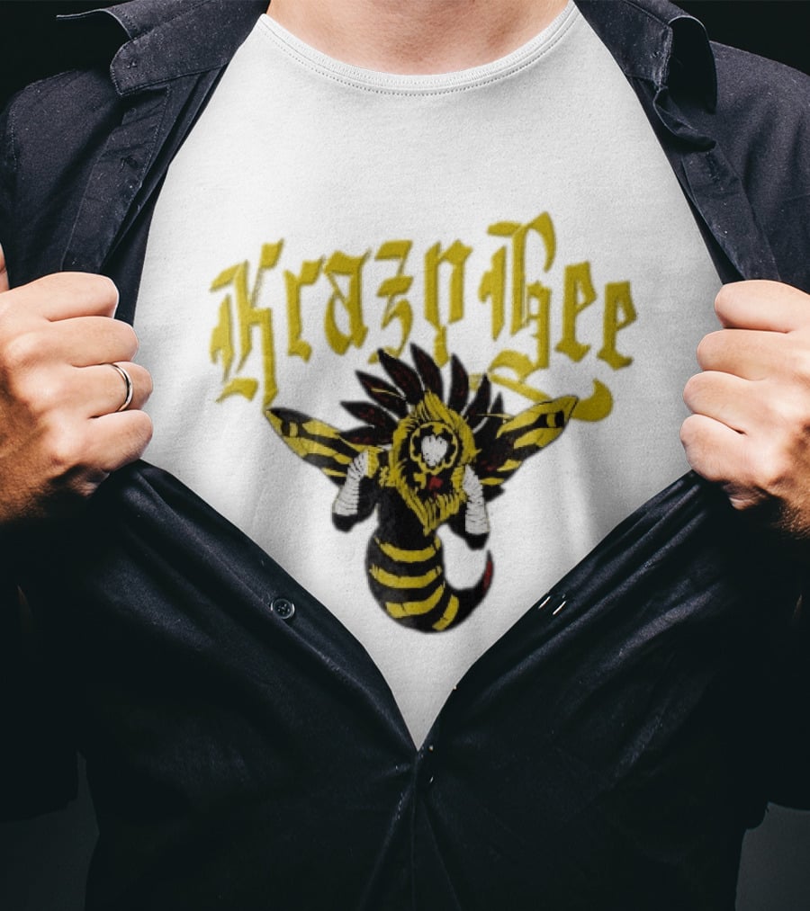 Krazy Bee Fighter Yellow Black Illustrated Bee T-Shirt