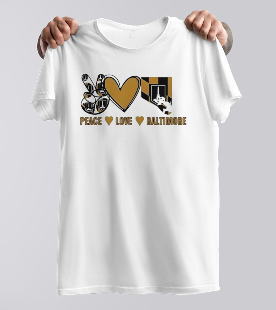 Peace Love Baltimore Gold Maryland Flag City Monument T-Shirt