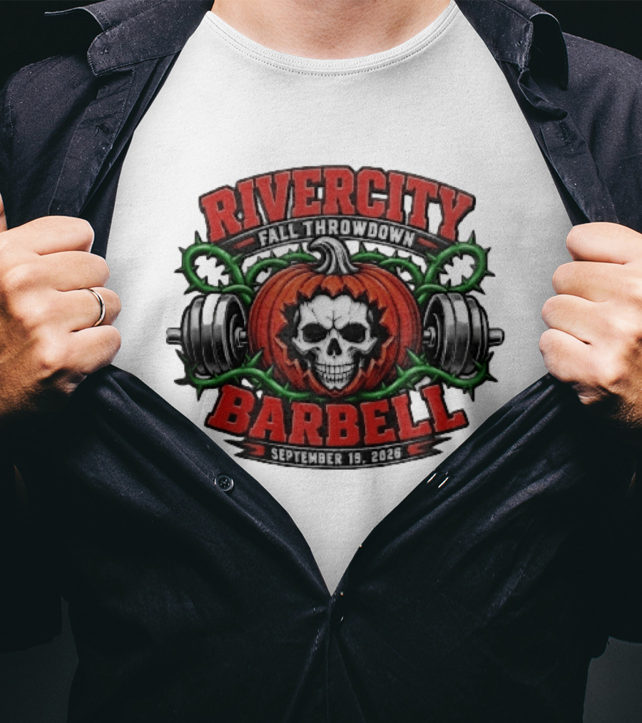 Rivercity Fall Throwdown Skull Pumpkin Barbell September 19 2026 T-Shirt