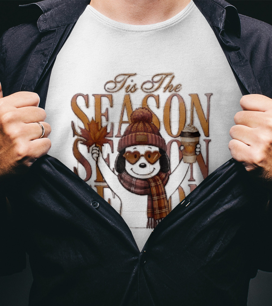 Tis The Season Fall Pumpkin Coffee Dog Autumn Cozy Vibes T-Shirt