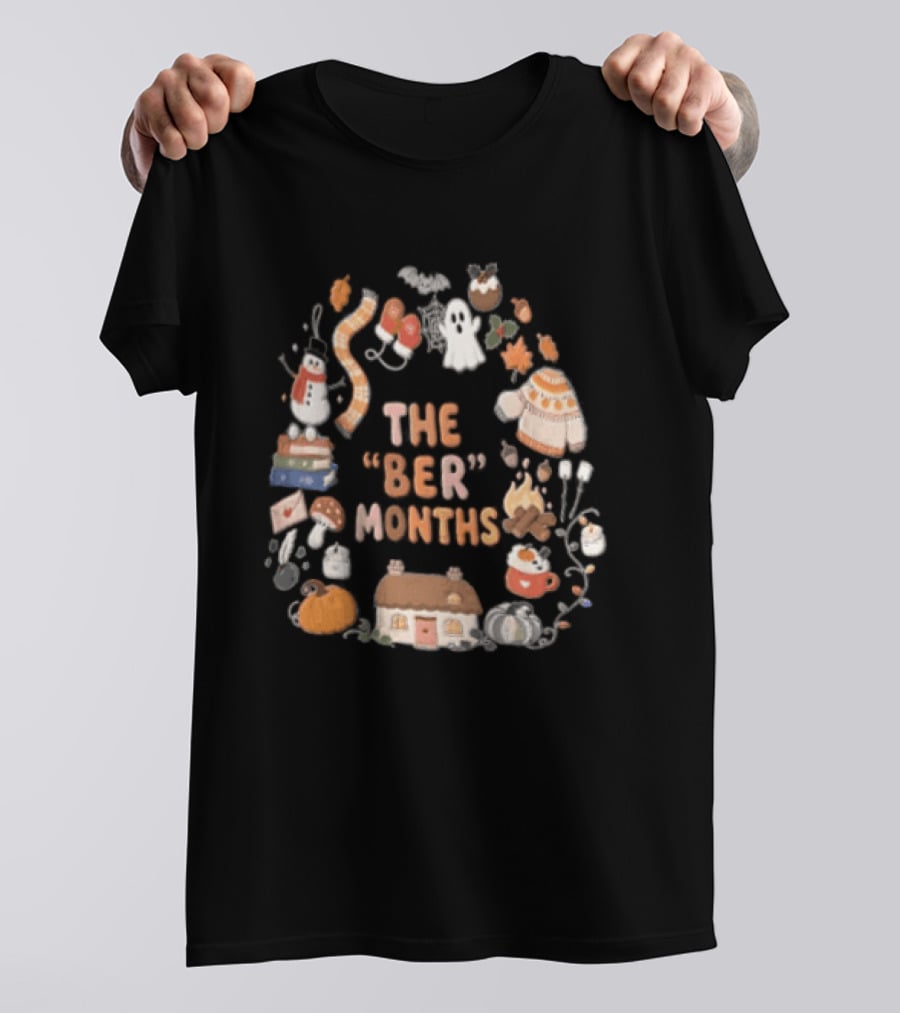 Cozy Autumn Wreath The Ber Months Pumpkin House And Sweater T-Shirt