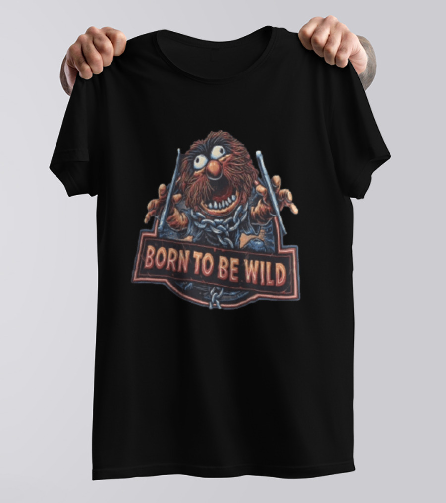 Born To Be Wild Animal Cartoon Drummer Chain Holding Drumsticks T-Shirt
