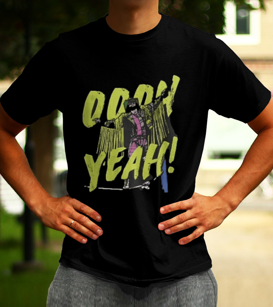 Oooh Yeah Macho Man Randy Savage Wrestler Outstretched Arms Fringed Jacket Distressed Green T-Shirt