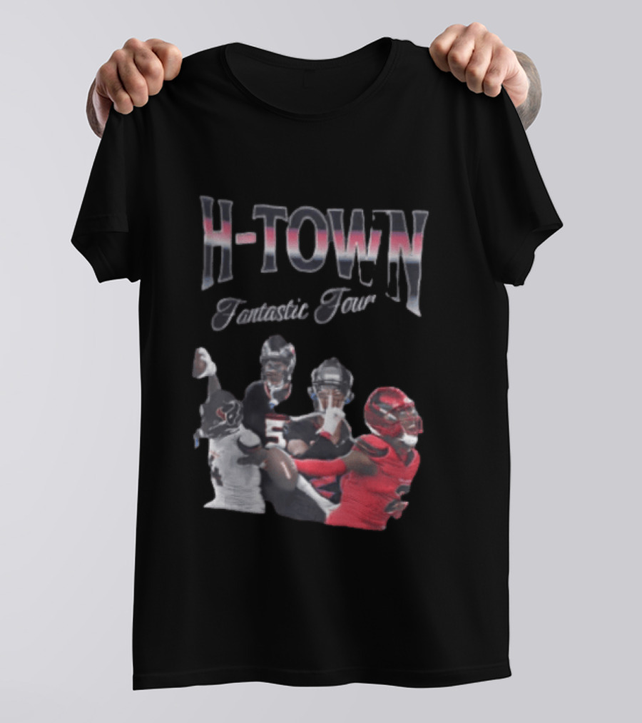 H Town Fantastic Four Houston Texans Football Players Uniform Collage T-Shirt