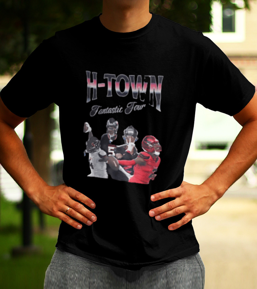 H Town Fantastic Four Houston Texans Football Players Uniform Collage T-Shirt