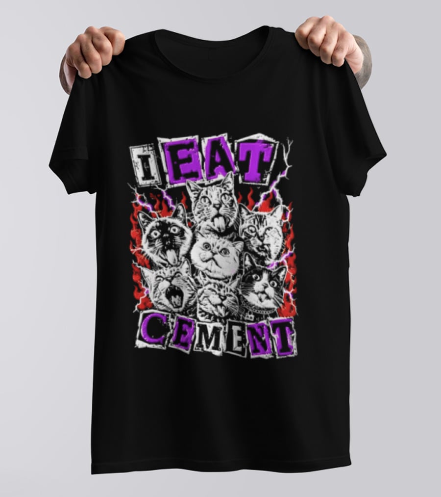 I Eat Cement Seven Cat Faces With Flames T-Shirt