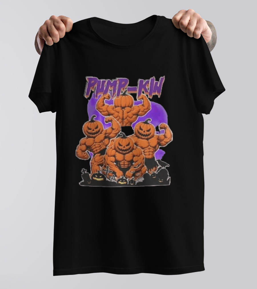 Pump Kin Muscular Jack O Lantern Bodybuilders Halloween Gravestones T-Shirt