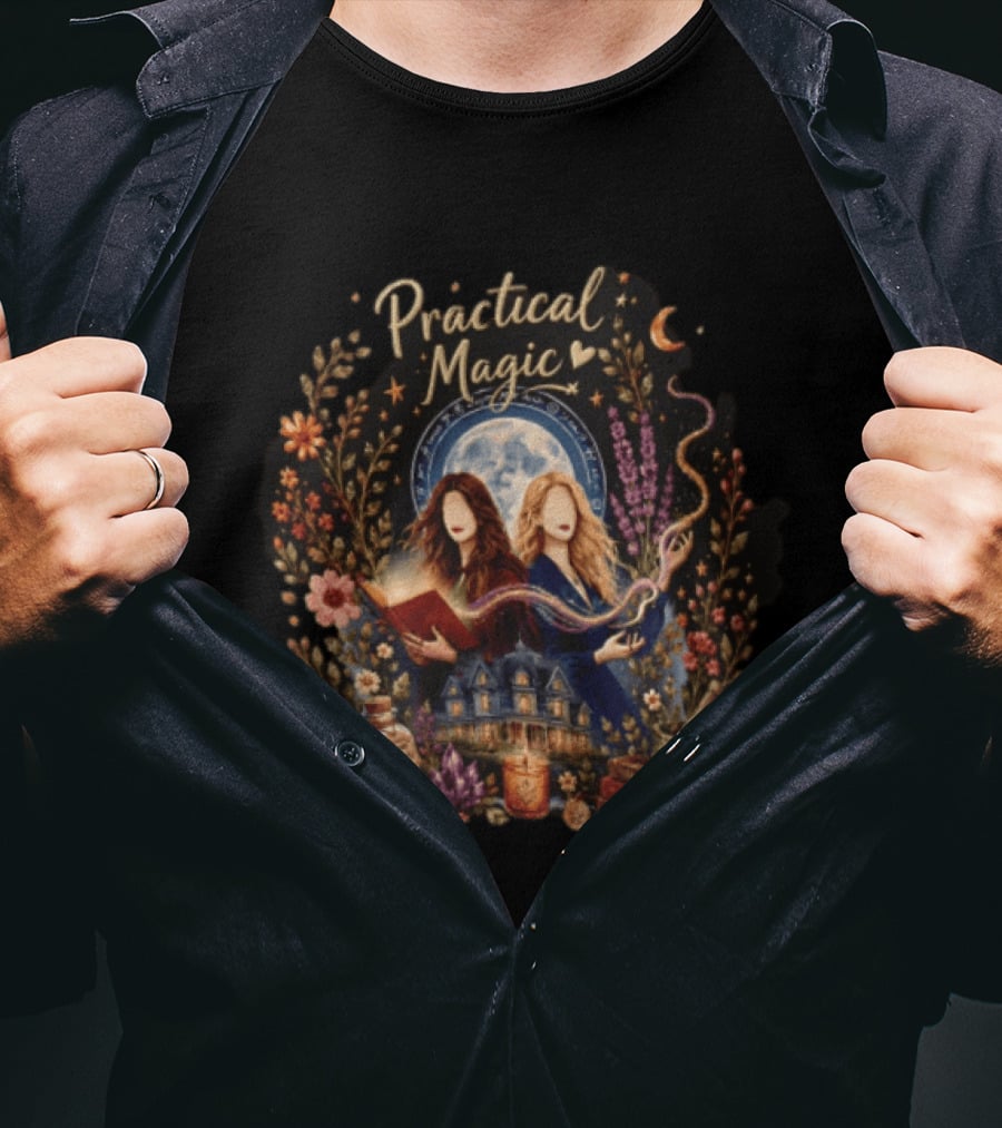 Practical Magic Witches House Candle Potion Books Floral Frame Nicole Kidman Sandra Bullock T-Shirt