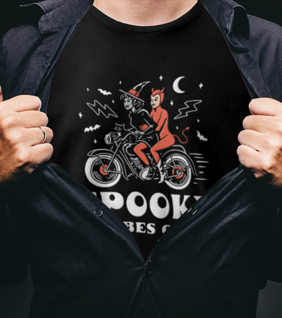 Spooky Babes Club Halloween Witch And Devil Motorcycle Riding T-Shirt