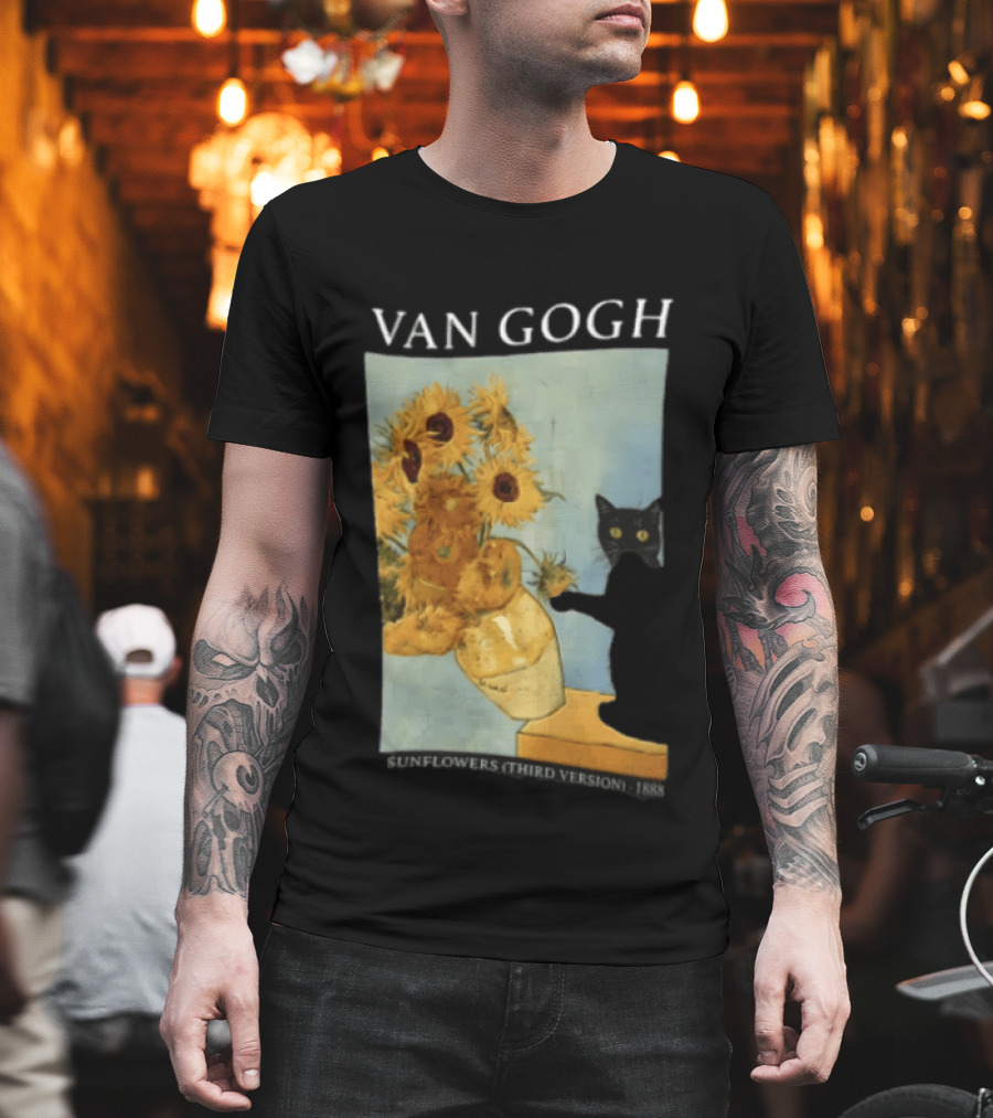 Van Gogh Sunflowers Third Version 1888 Black Cat Vase T-Shirt