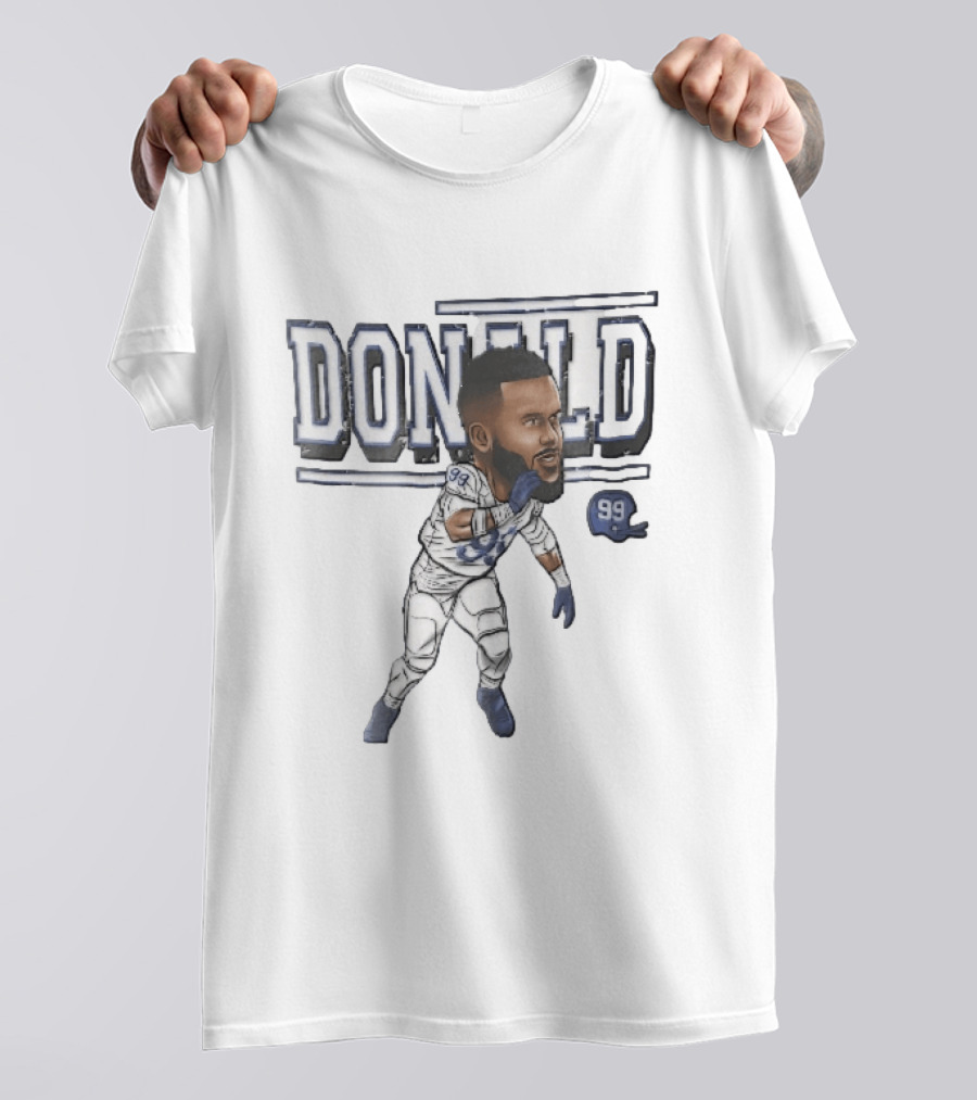 Donald 99 Football Player Blue White Cartoon Caricature Helmet T-Shirt