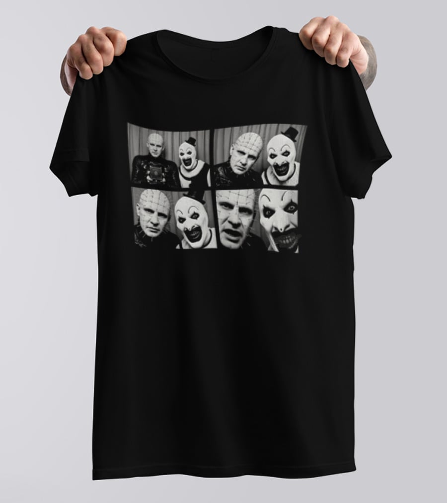 The Clown & Pinhead Horror Mystery Mashup Photo Booth T-Shirt