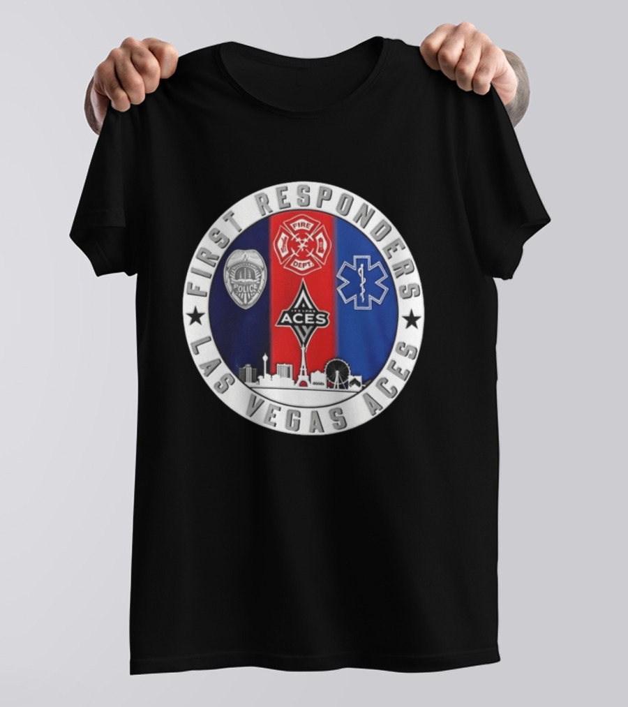 First Responders Tribute Las Vegas Aces Police Fire Dept EMS Crest T-Shirt