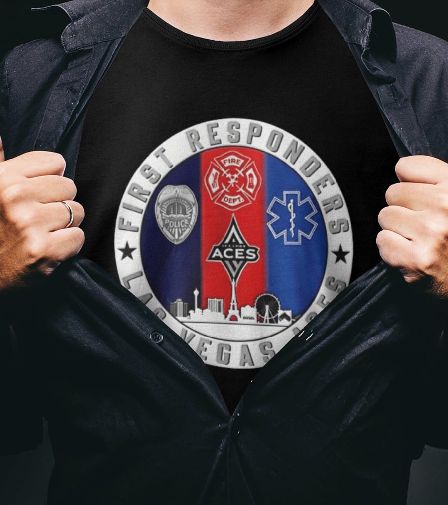 First Responders Tribute Las Vegas Aces Police Fire Dept EMS Crest T-Shirt