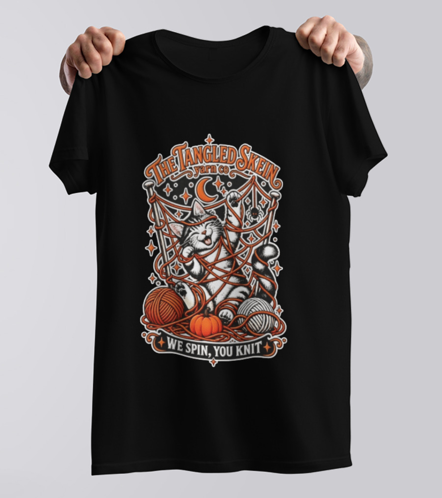 The Tangled Skein Yarn Co Cat We Spin You Knit T-Shirt