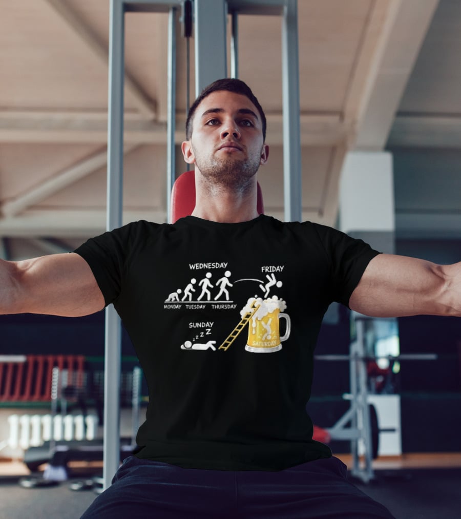 Monday To Sunday Stick Figure Evolution Beer Diving Sleeping T-Shirt