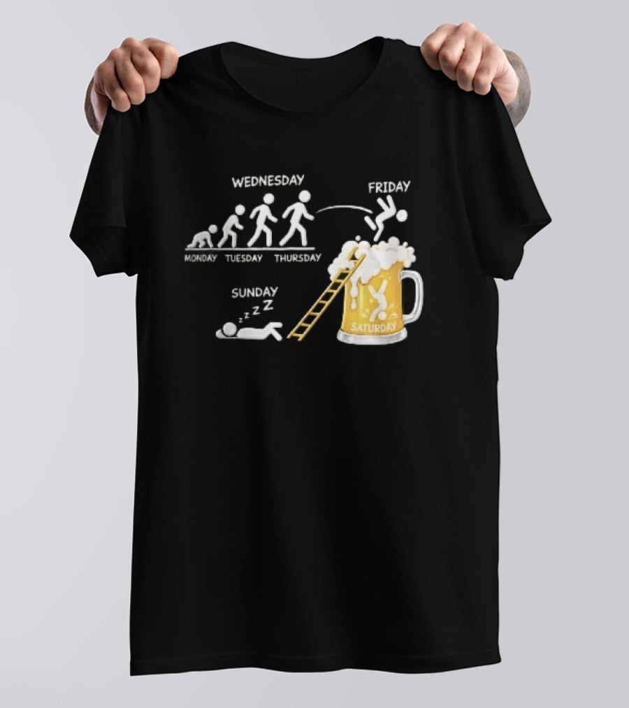 Monday To Sunday Stick Figure Evolution Beer Diving Sleeping T-Shirt