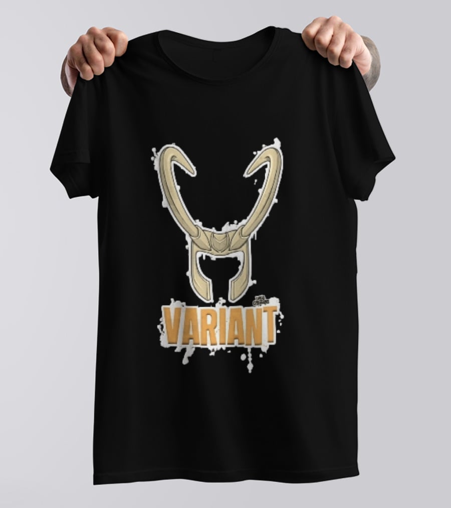 Variant Loki Horned Helmet Golden Horns White Paint Splatter Grunge Cartoon T-Shirt