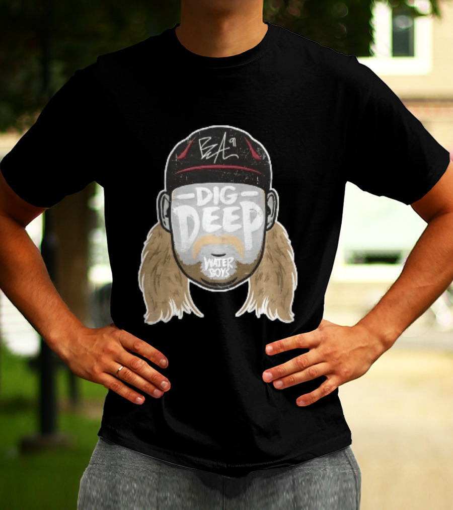 Waterboys Dig Deep Chris Long Mullet Mustache Cap Caricature T-Shirt