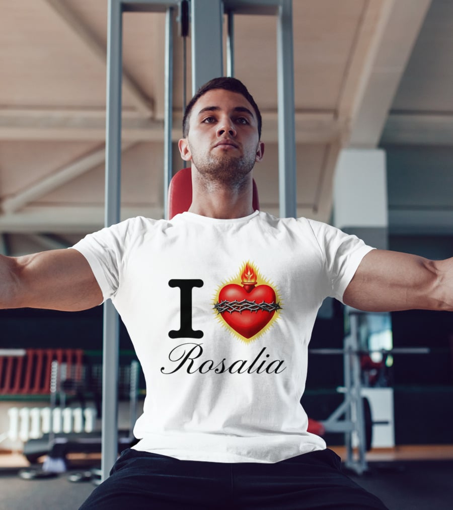 I Love Rosalia Sacred Heart Design With Crown Of Thorns And Flame T-Shirt