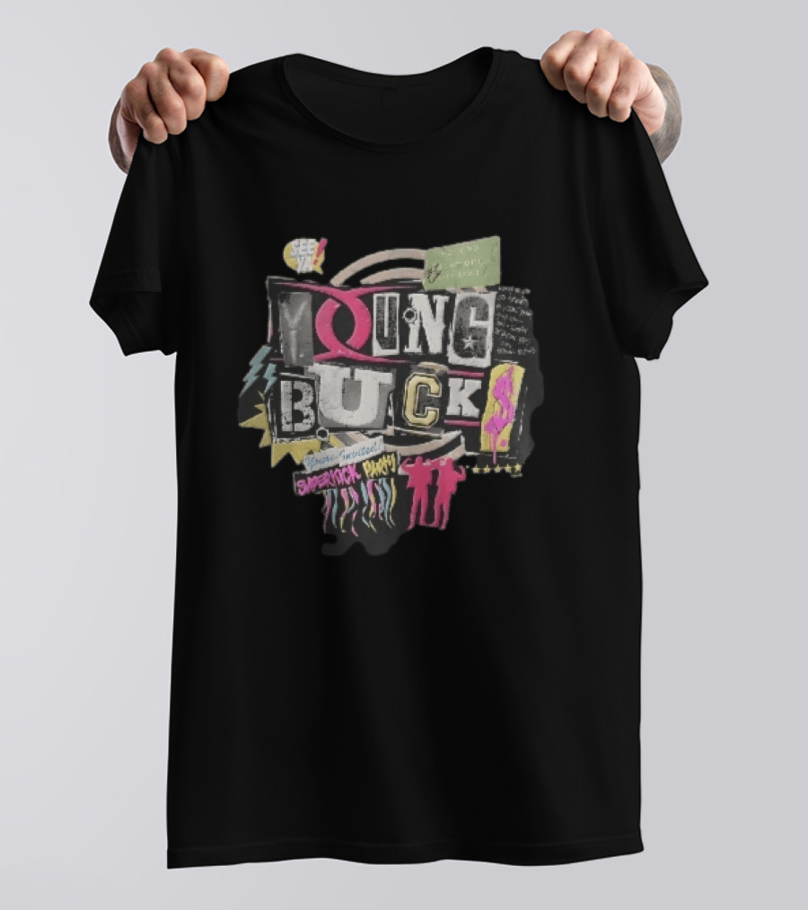 Young Bucks See Ya Rancho Cucamonga Superkick Party Matt Jackson Nick Jackson Distressed Collage T-Shirt