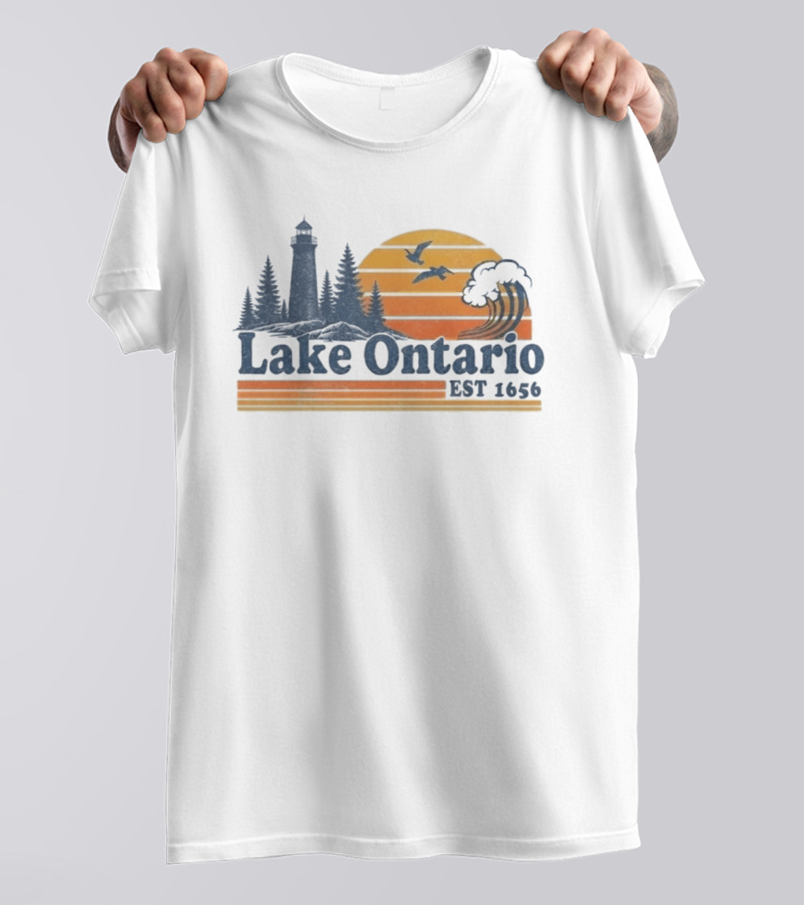 Lake Ontario Est 1656 Lighthouse Sunset Tree Birds T-Shirt