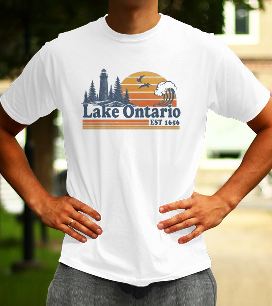 Lake Ontario Est 1656 Lighthouse Sunset Tree Birds T-Shirt