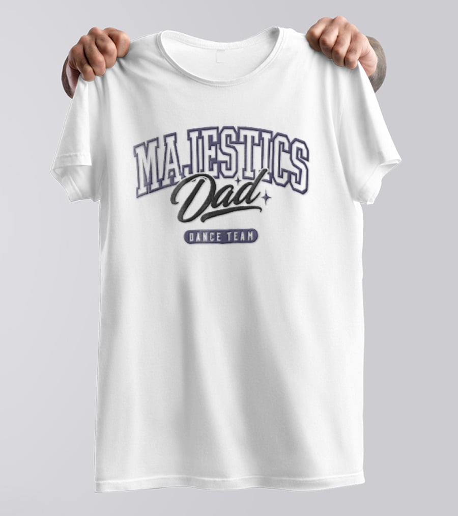 Majestics Dad Dance Team Sparkles Banner Arched Script Lettering Purple T-Shirt
