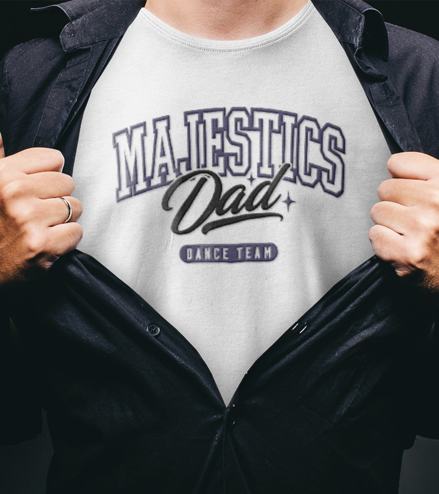 Majestics Dad Dance Team Sparkles Banner Arched Script Lettering Purple T-Shirt