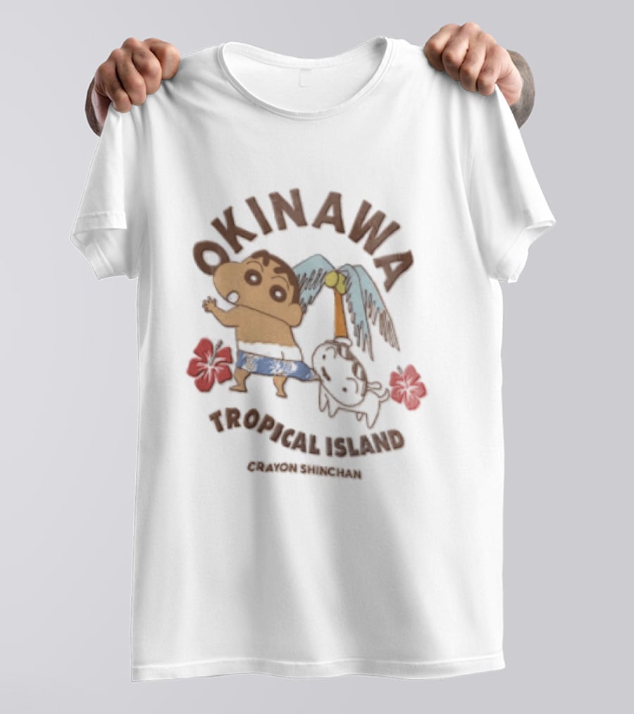 Okinawa Tropical Island Crayon Shinchan Hibiscus Palms Adventure T-Shirt