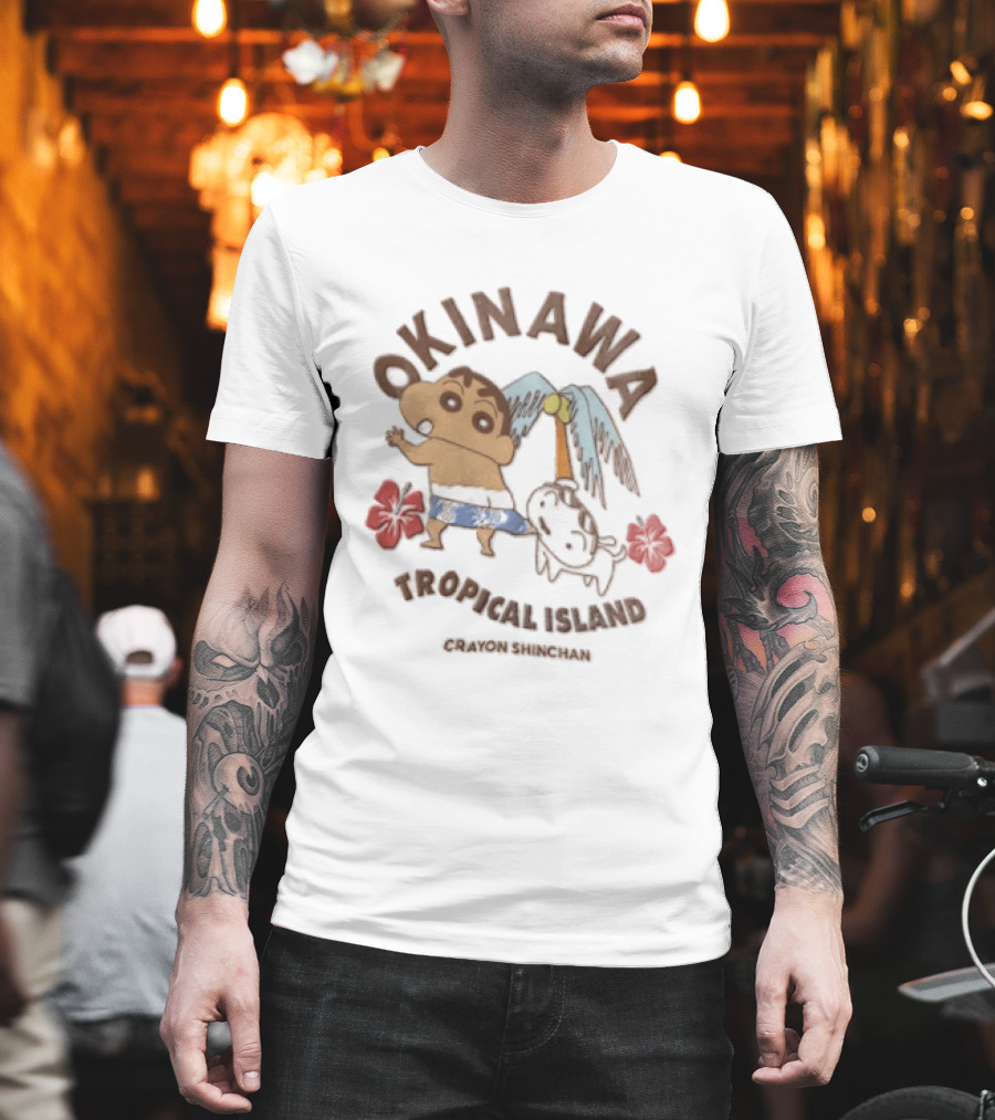Okinawa Tropical Island Crayon Shinchan Hibiscus Palms Adventure T-Shirt