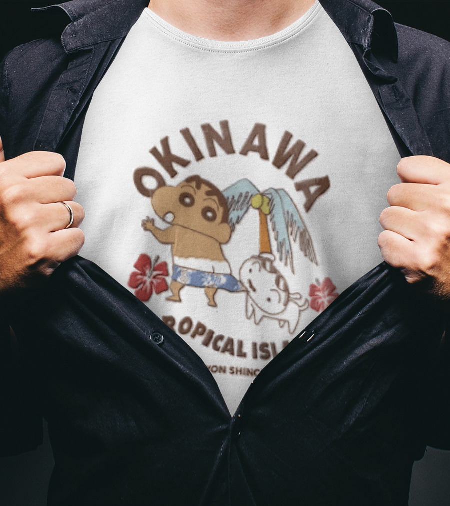 Okinawa Tropical Island Crayon Shinchan Hibiscus Palms Adventure T-Shirt