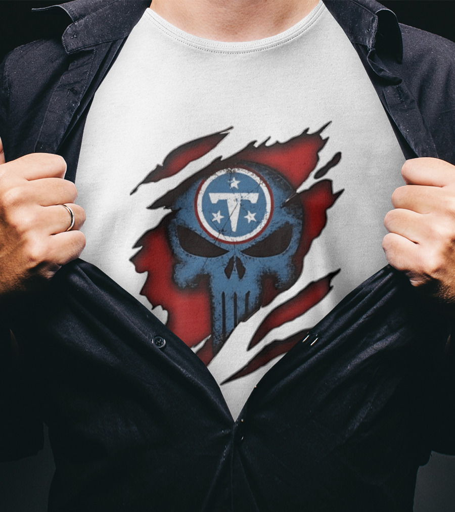 Tennessee Titans Punisher Skull Ripped Red NFL Fan T-Shirt