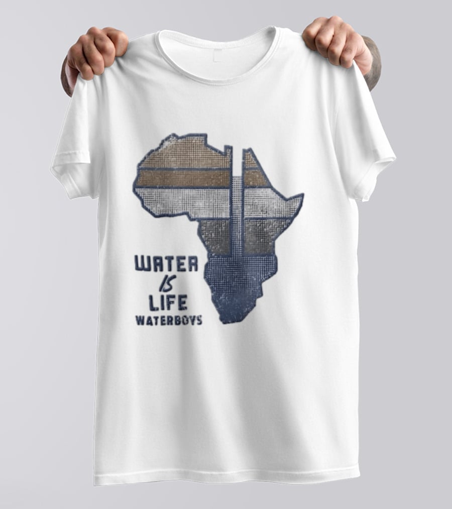 Waterboys Water Is Life Africa Map Mosaic Grid Distressed T-Shirt