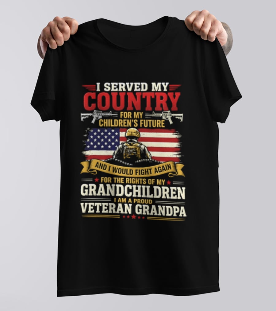 I Served My Country For Children's Future Veteran Grandpa Patriotic US Flag T-Shirt