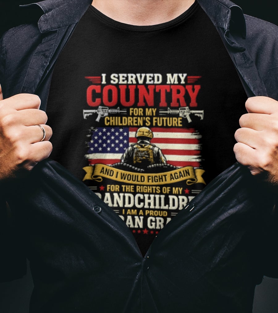 I Served My Country For Children's Future Veteran Grandpa Patriotic US Flag T-Shirt