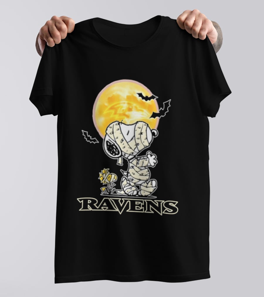 Ravens Halloween Snoopy Woodstock Mummy Festive 2026 T-Shirt