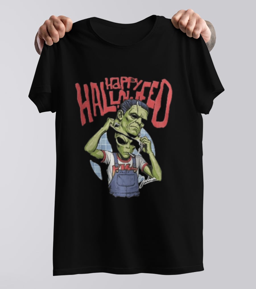Happy Halloween Julian Green Alien Frankenstein Smoking Cigarette T-Shirt