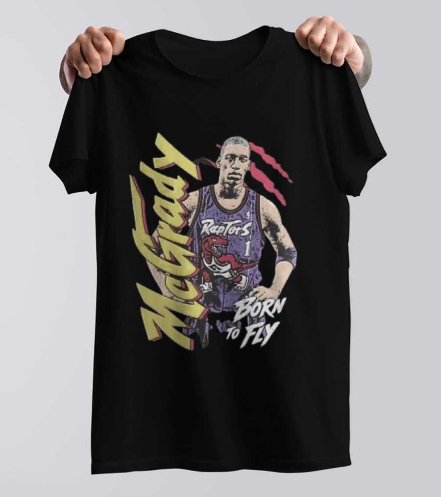 McGrady Raptors Born To Fly Distressed Red Claw Marks Grunge T-Shirt
