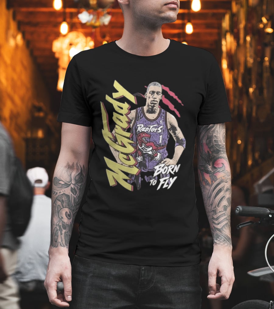 McGrady Raptors Born To Fly Distressed Red Claw Marks Grunge T-Shirt