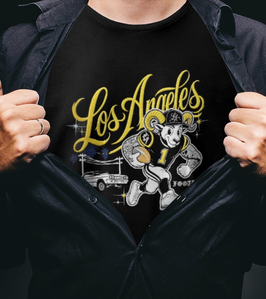 Los Angeles Rams Cartoon Ram Running Lowrider Car Football T-Shirt