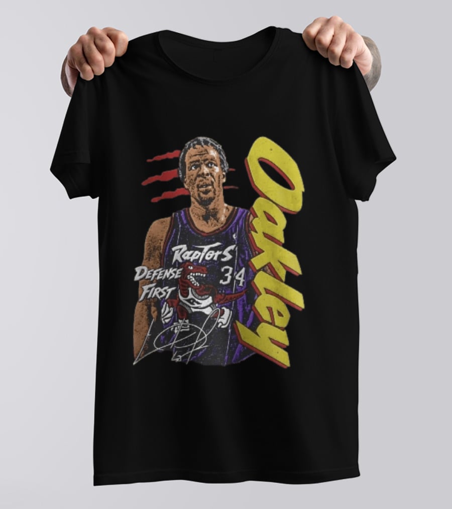 Toronto Raptors Charles Oakley Defense First Retro Halftone Red Claw Marks T-Shirt