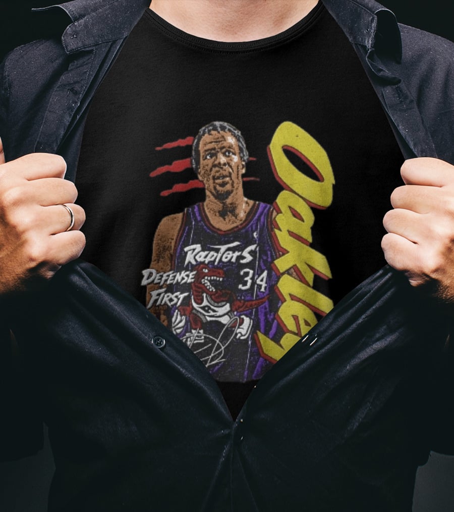 Toronto Raptors Charles Oakley Defense First Retro Halftone Red Claw Marks T-Shirt