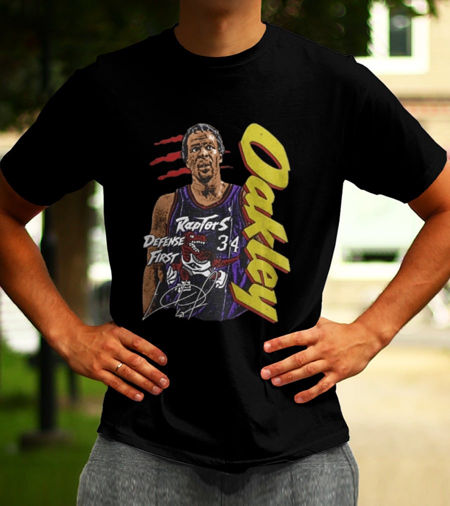 Toronto Raptors Charles Oakley Defense First Retro Halftone Red Claw Marks T-Shirt