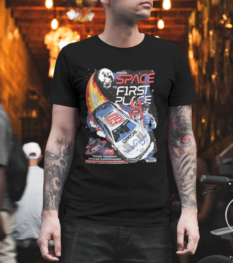 NASCAR From Space To First Place Ryan Preece RFK 2023 Race Winner Moon Flames Oikos 400 T-Shirt