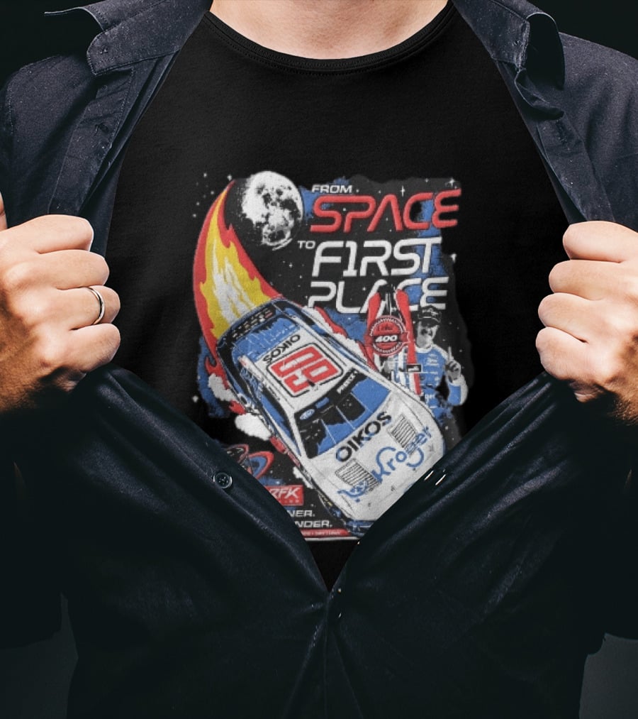 NASCAR From Space To First Place Ryan Preece RFK 2023 Race Winner Moon Flames Oikos 400 T-Shirt