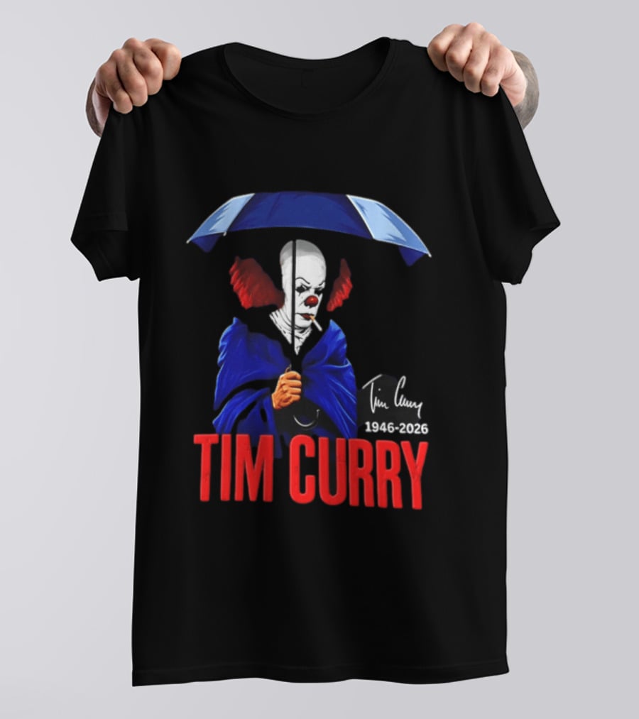 Tim Curry Pennywise 1946 2026 Memorial With Umbrella T-Shirt