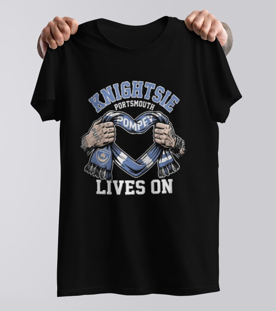 Knightsie Pompey Lives On Tattooed Hands Holding Portsmouth FC Scarf Heart Shape T-Shirt